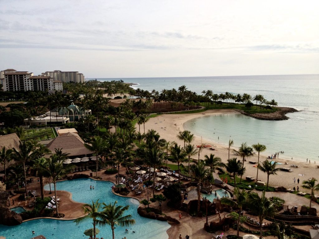 Disney DVC Aulani Hawaii aerial view of resort pool and ocean