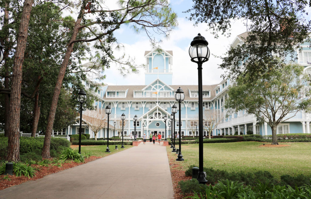 Disney DVC Beach Club Villas tree-lined walkway to resort entrance