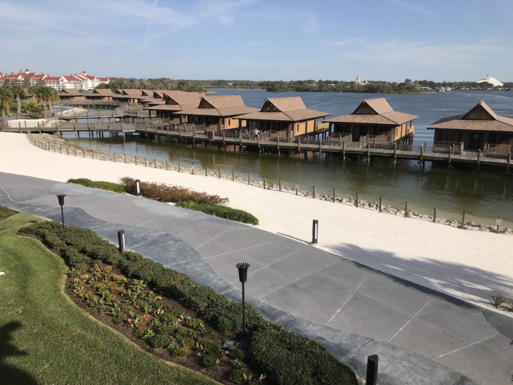 Disney DVC Polynesian view of water bungalows on lake