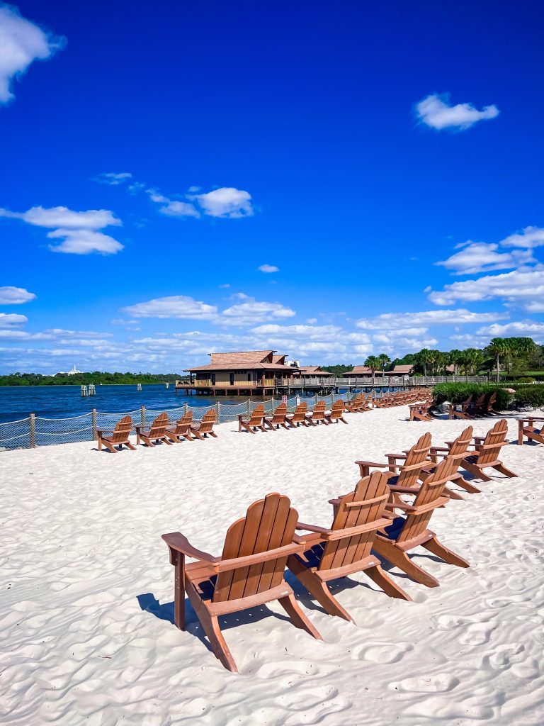 View of beach and bungalows at Disney's DVC Polynesian Resort